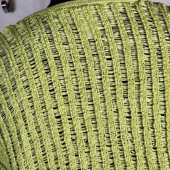 Chico's Lime Open Cotton Poly Open Weave 3/4 Sleeve Sweater Chico Sz 3 US XL 16 - Picture 13 of 16